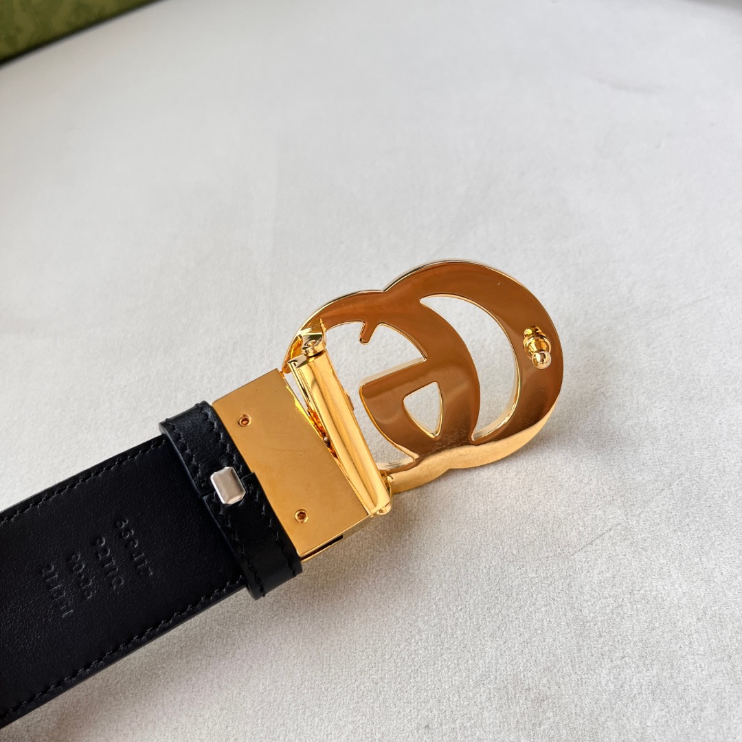 WIDE LEATHER BELT WITH DOUBLE G BUCKLE