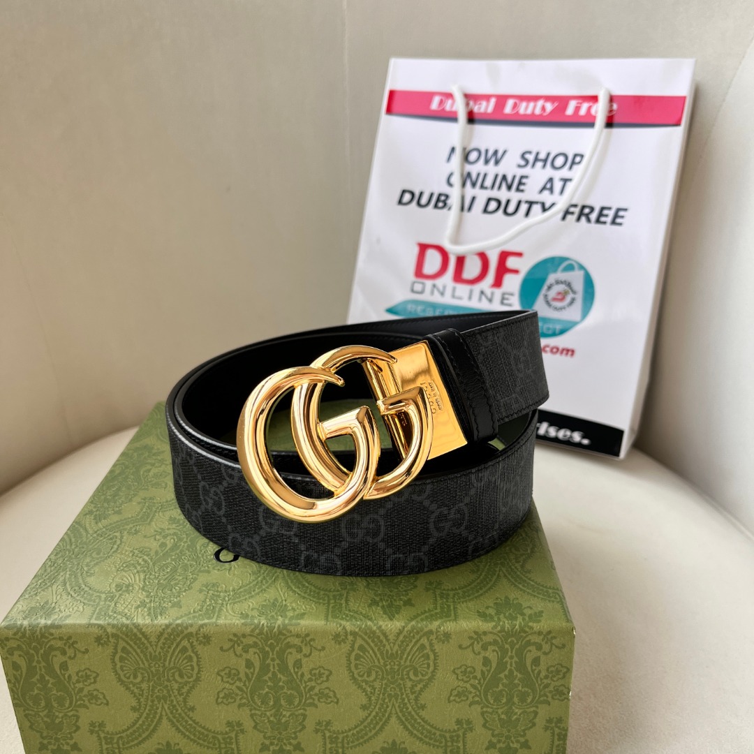 WIDE LEATHER BELT WITH DOUBLE G BUCKLE