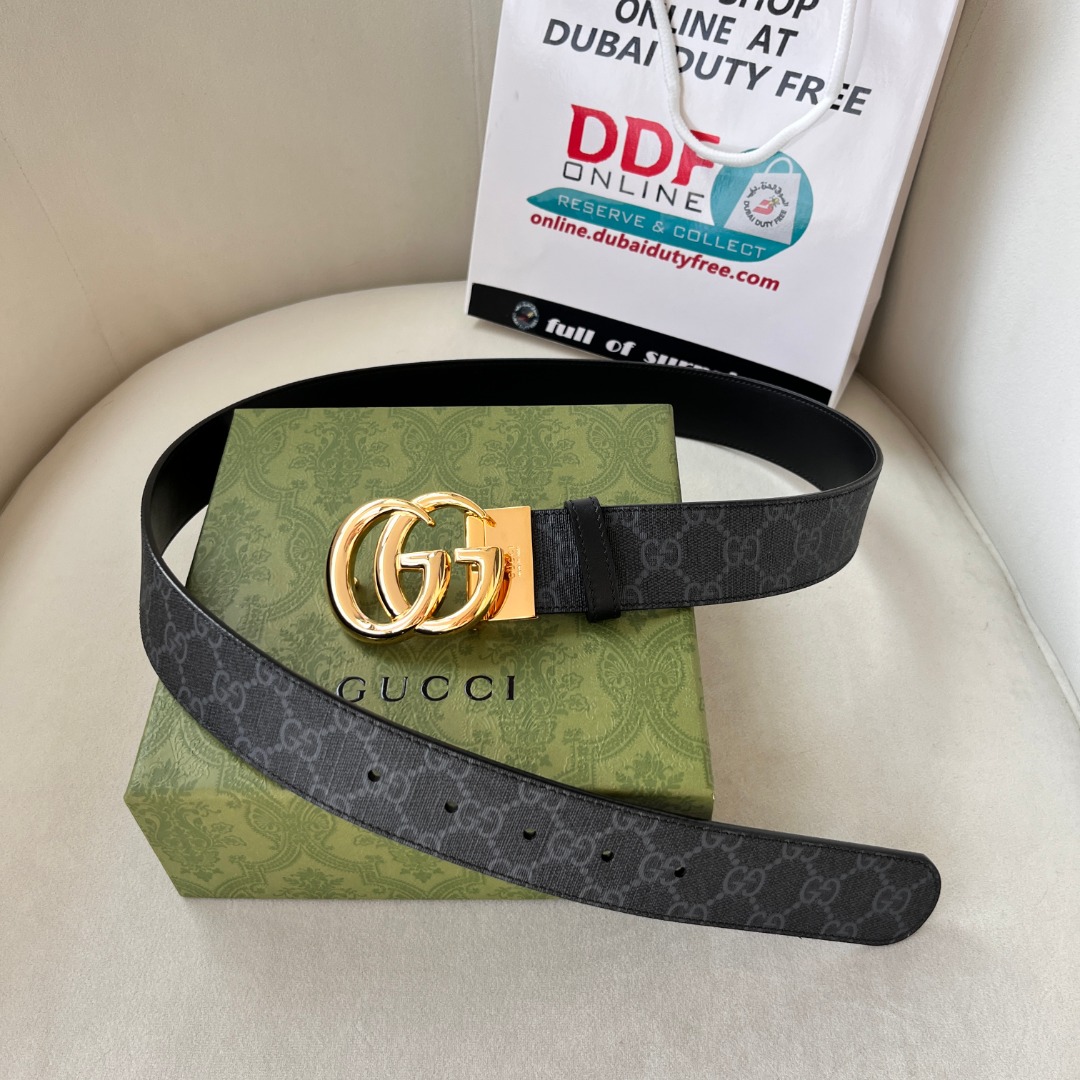 WIDE LEATHER BELT WITH DOUBLE G BUCKLE