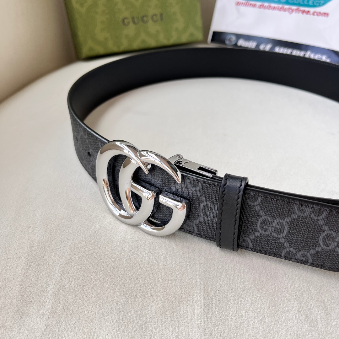 WIDE LEATHER BELT WITH DOUBLE G BUCKLE