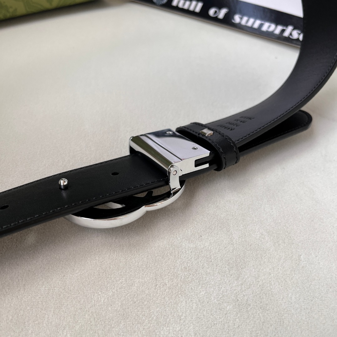 WIDE LEATHER BELT WITH DOUBLE G BUCKLE