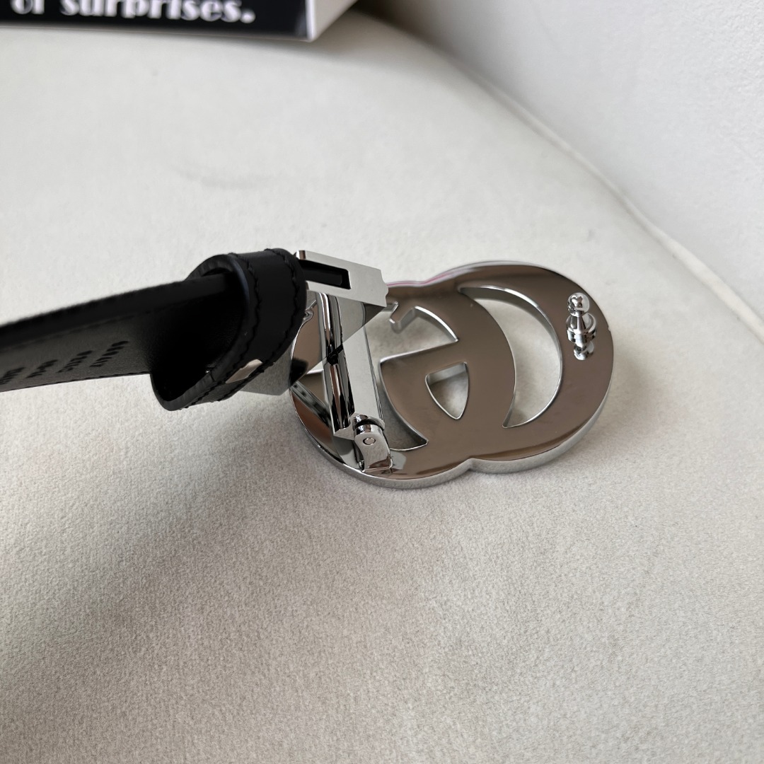 WIDE LEATHER BELT WITH DOUBLE G BUCKLE