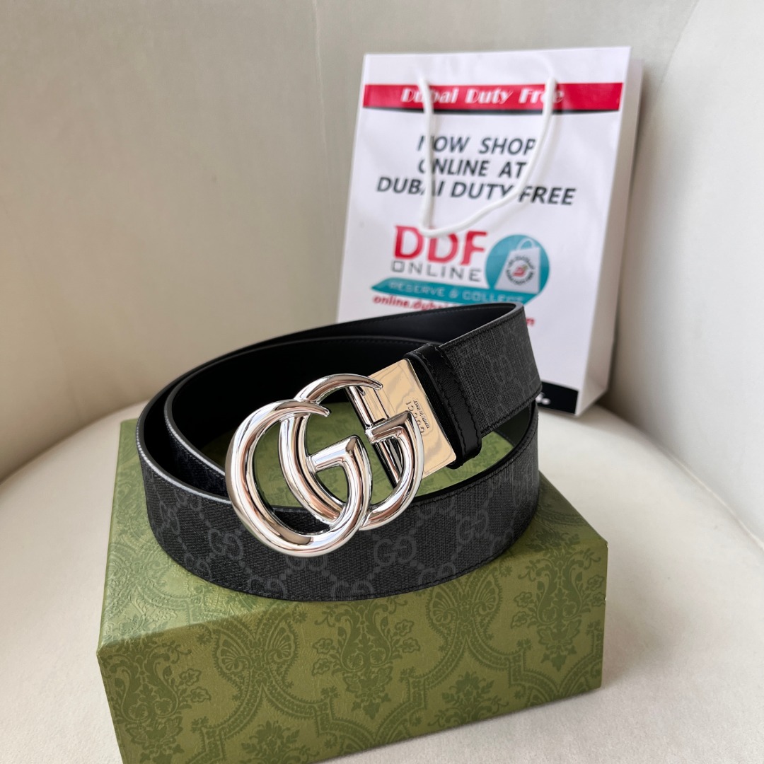WIDE LEATHER BELT WITH DOUBLE G BUCKLE