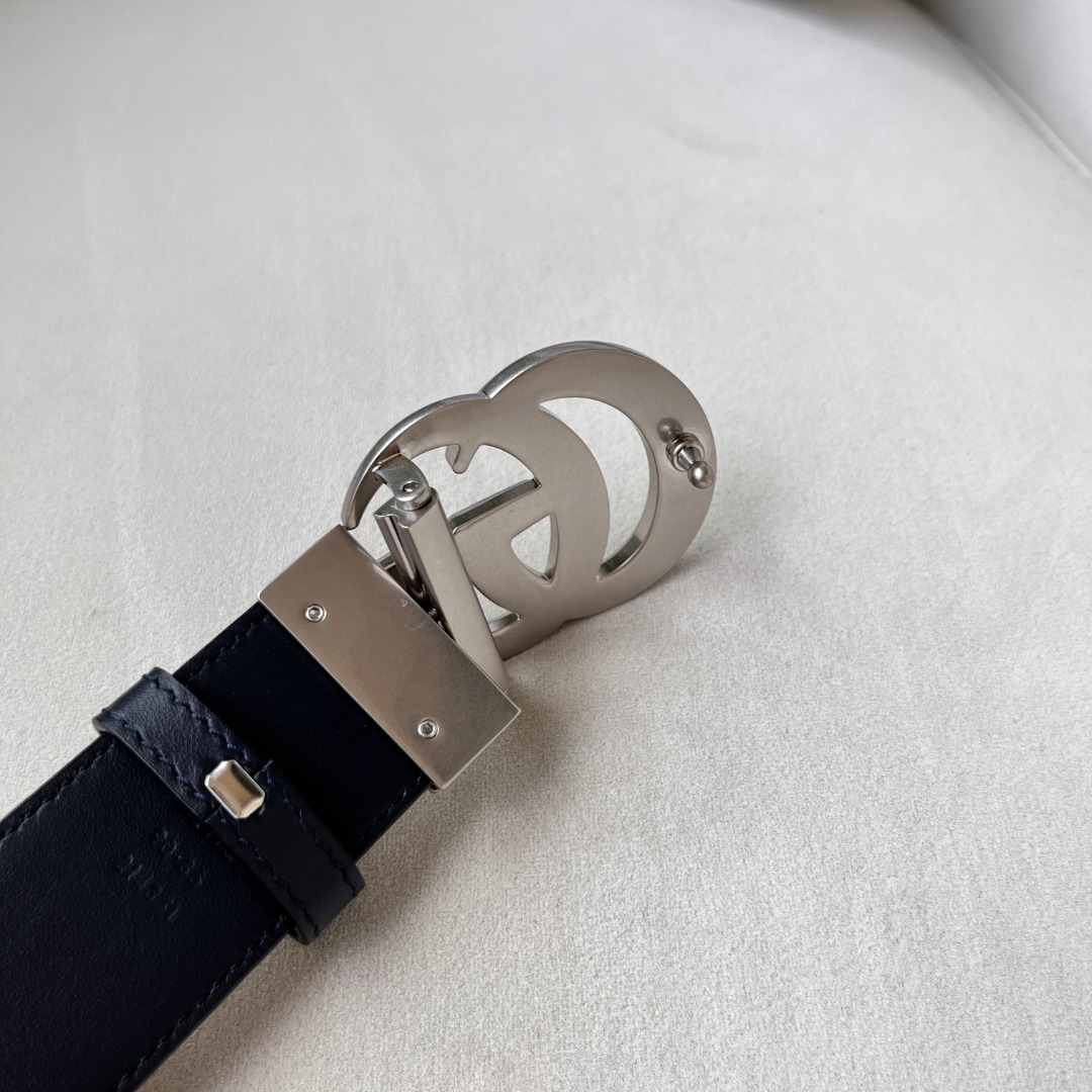 WIDE LEATHER BELT WITH DOUBLE G BUCKLE