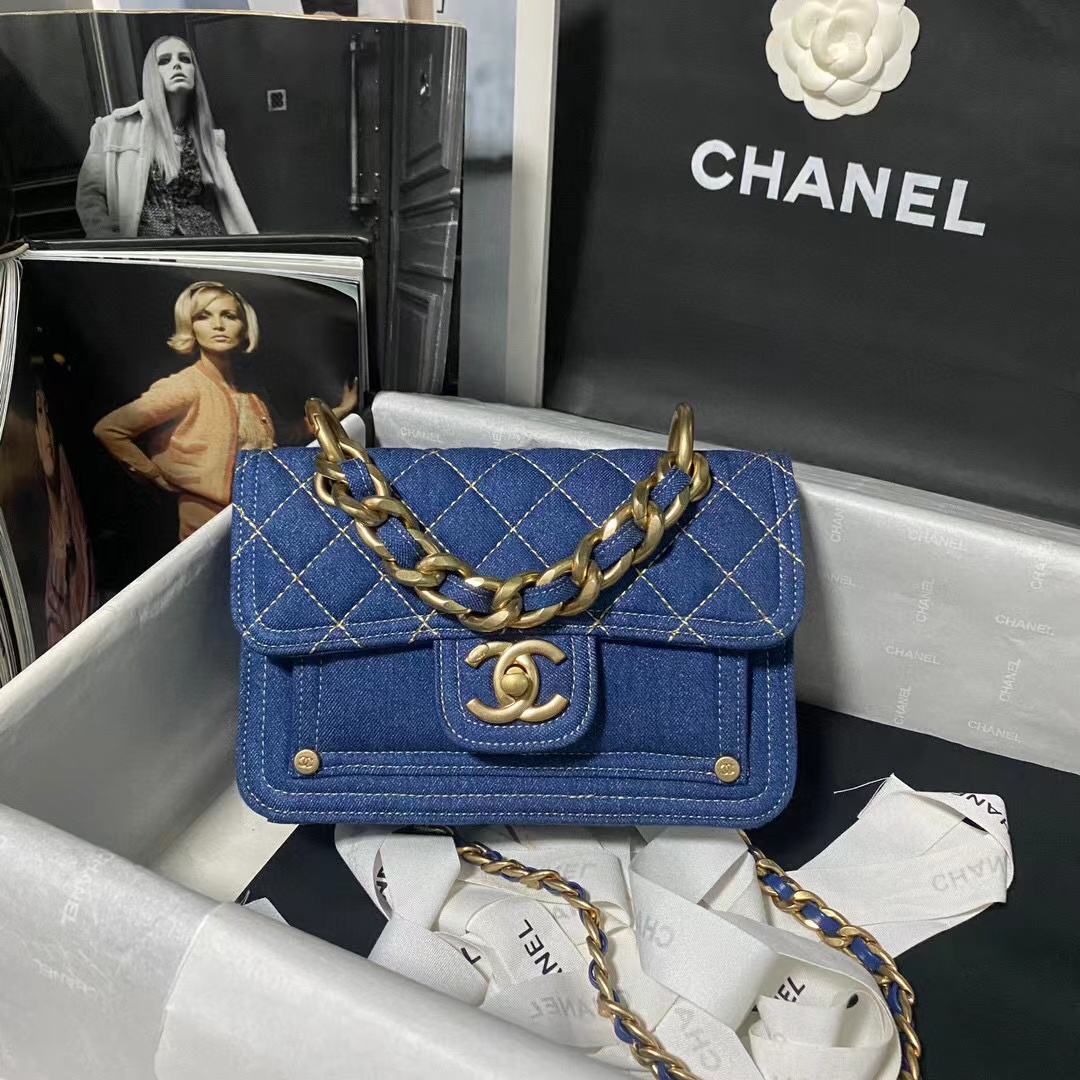 Ch*el dehnim flap bag
