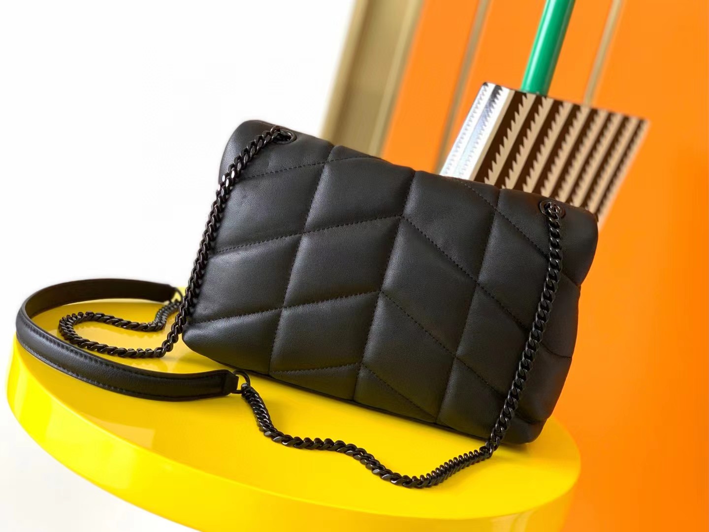 Yves Saint Laurent Loulou Puffer Small Quilted Leather Clutch In Black