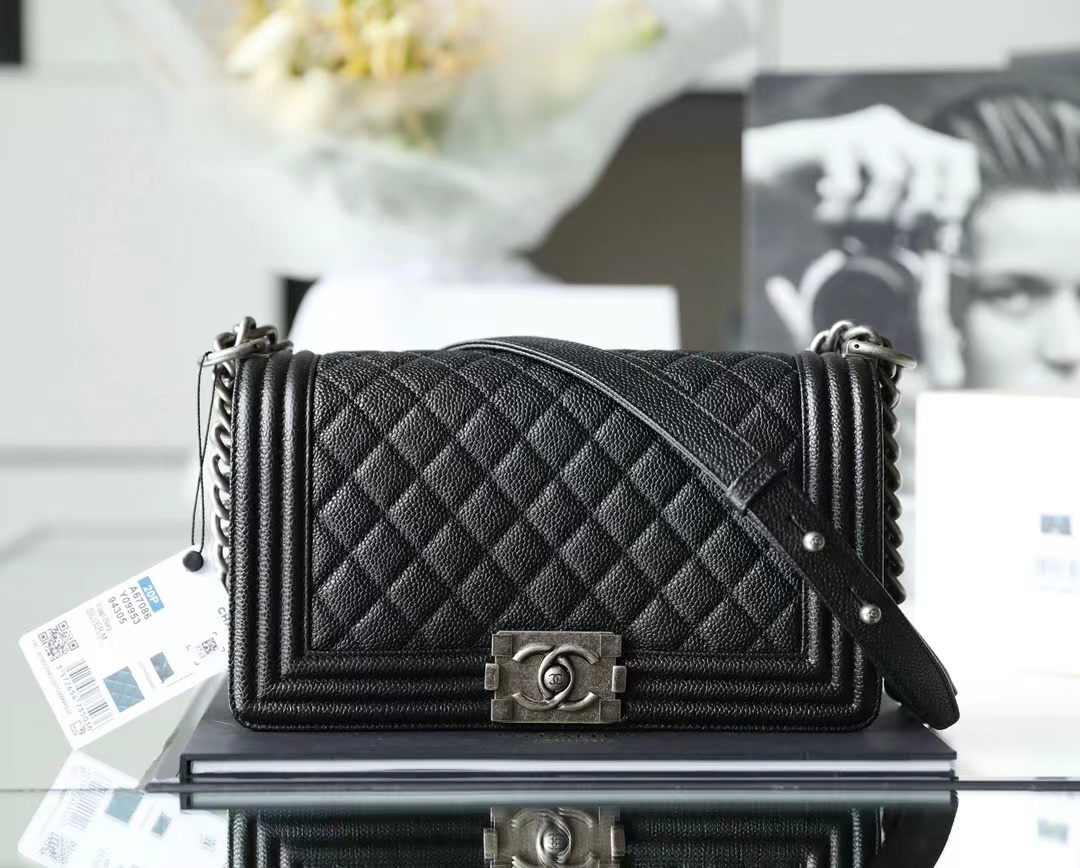 Ch*el boy sliver hardware caviar cow leather