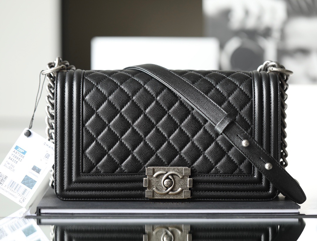 Ch*el boy sliver hardware caviar cow leather