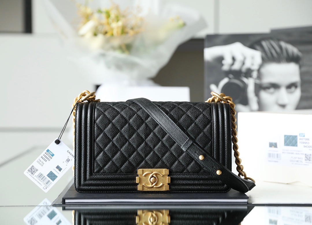 Ch*el boy sliver hardware caviar cow leather