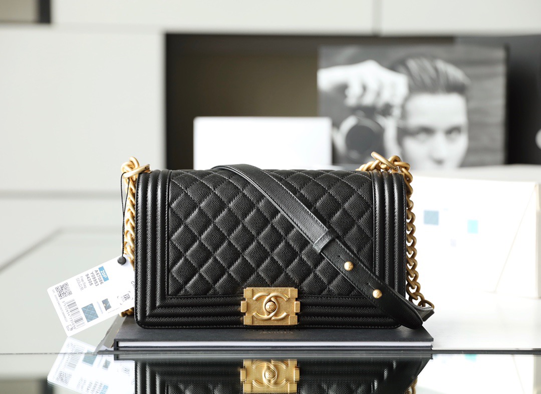 Ch*el boy sliver hardware caviar cow leather