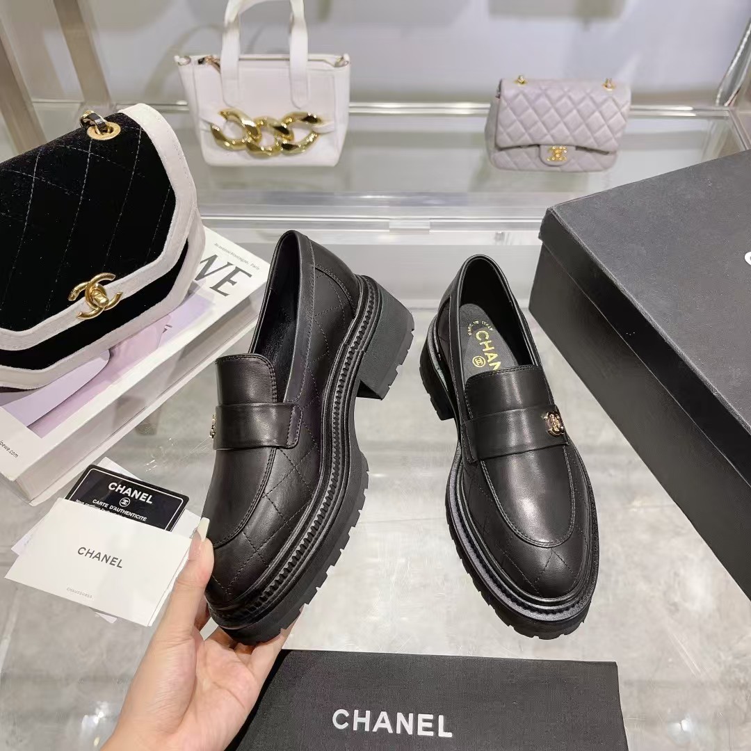 Ch*el leather loafers