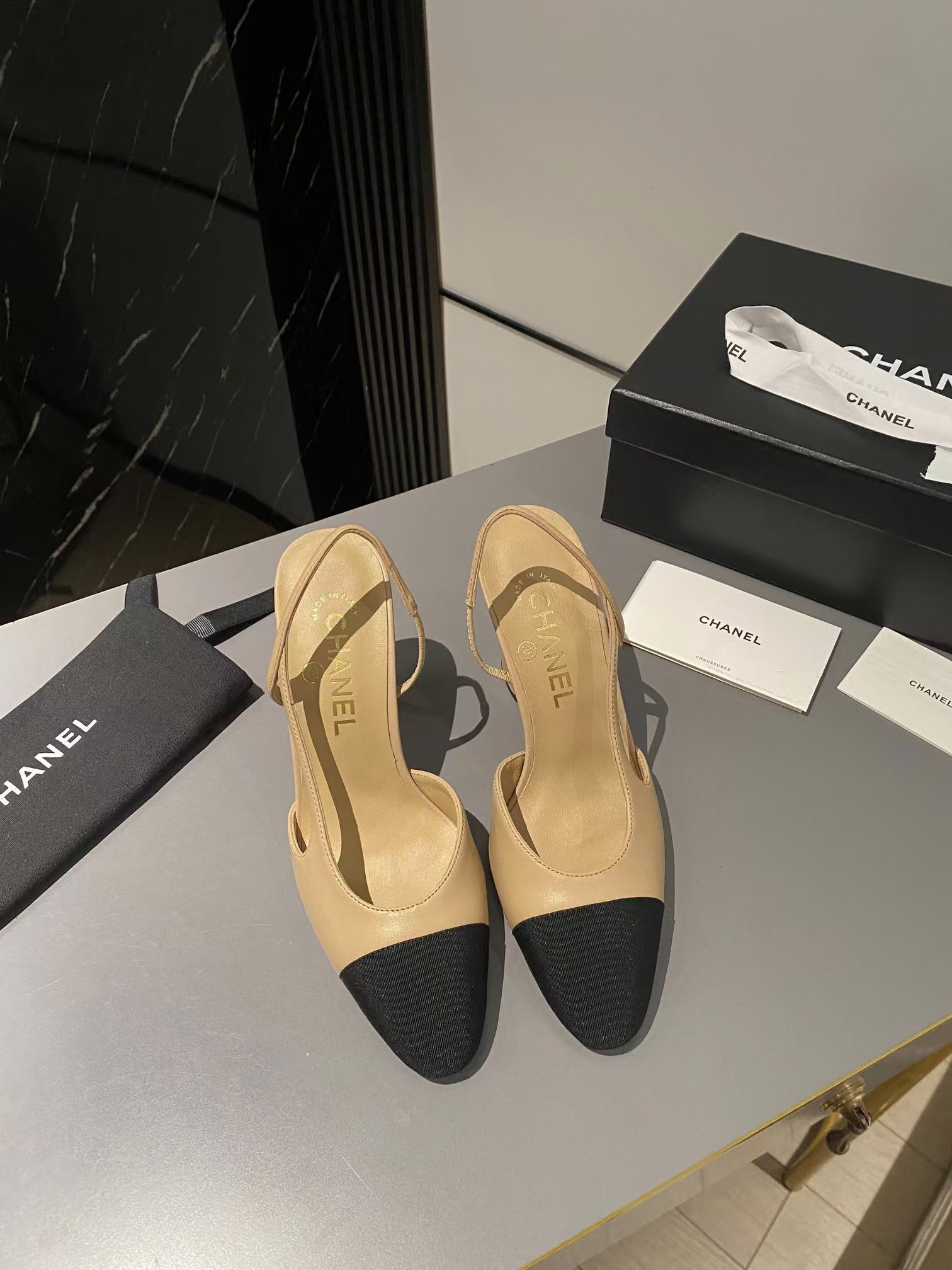 Ch*el goatskin cc slingback