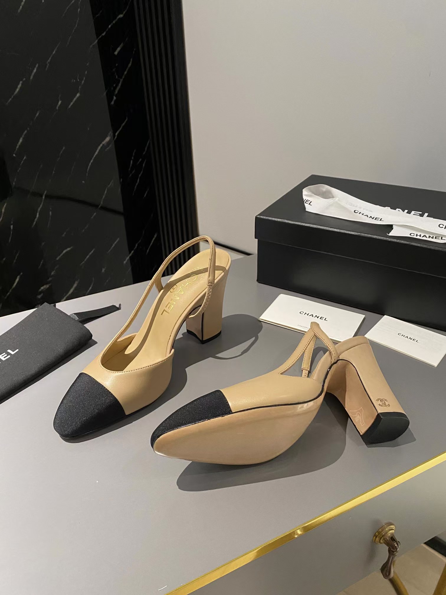 Ch*el goatskin cc slingback