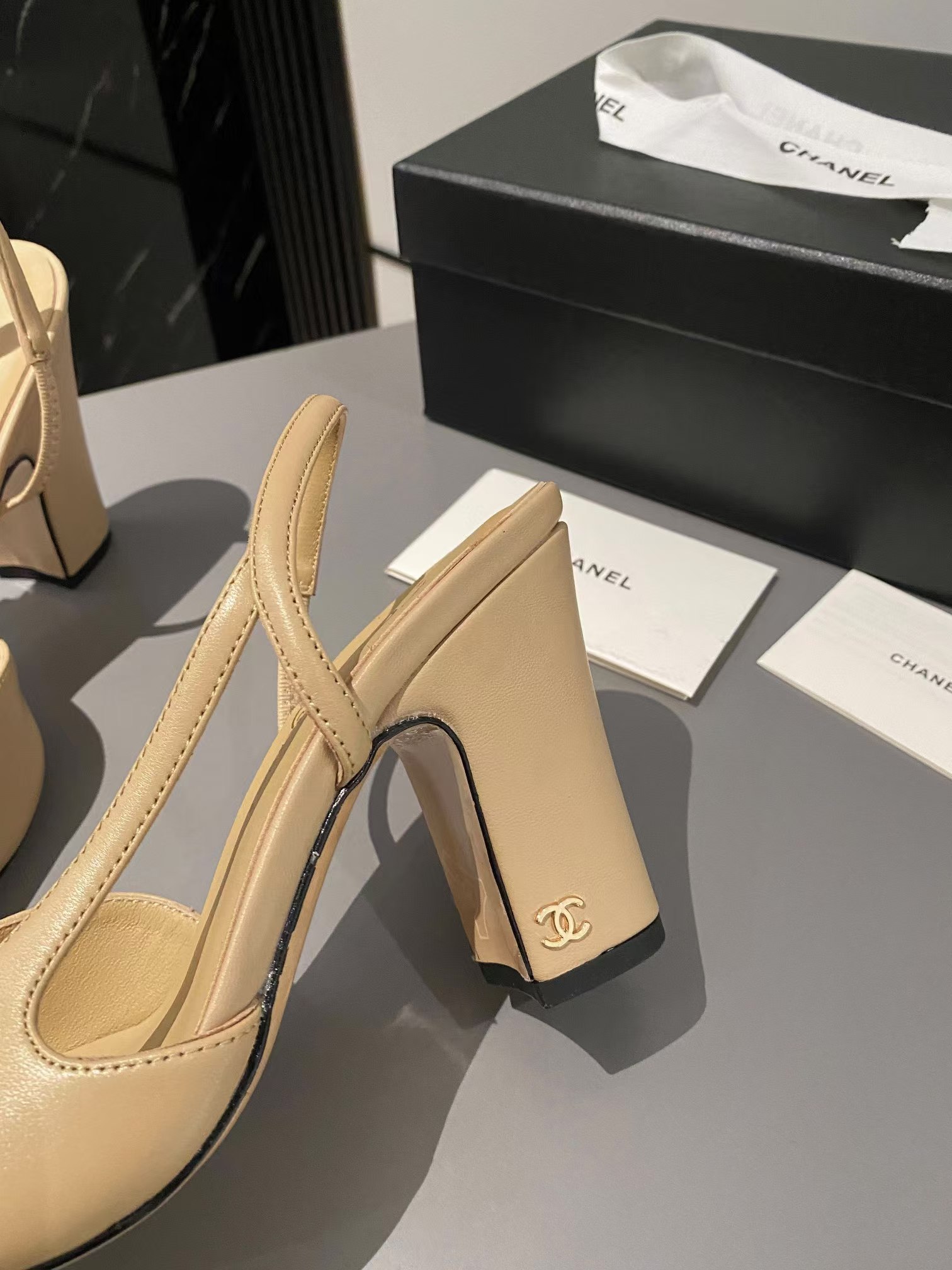 Ch*el goatskin cc slingback