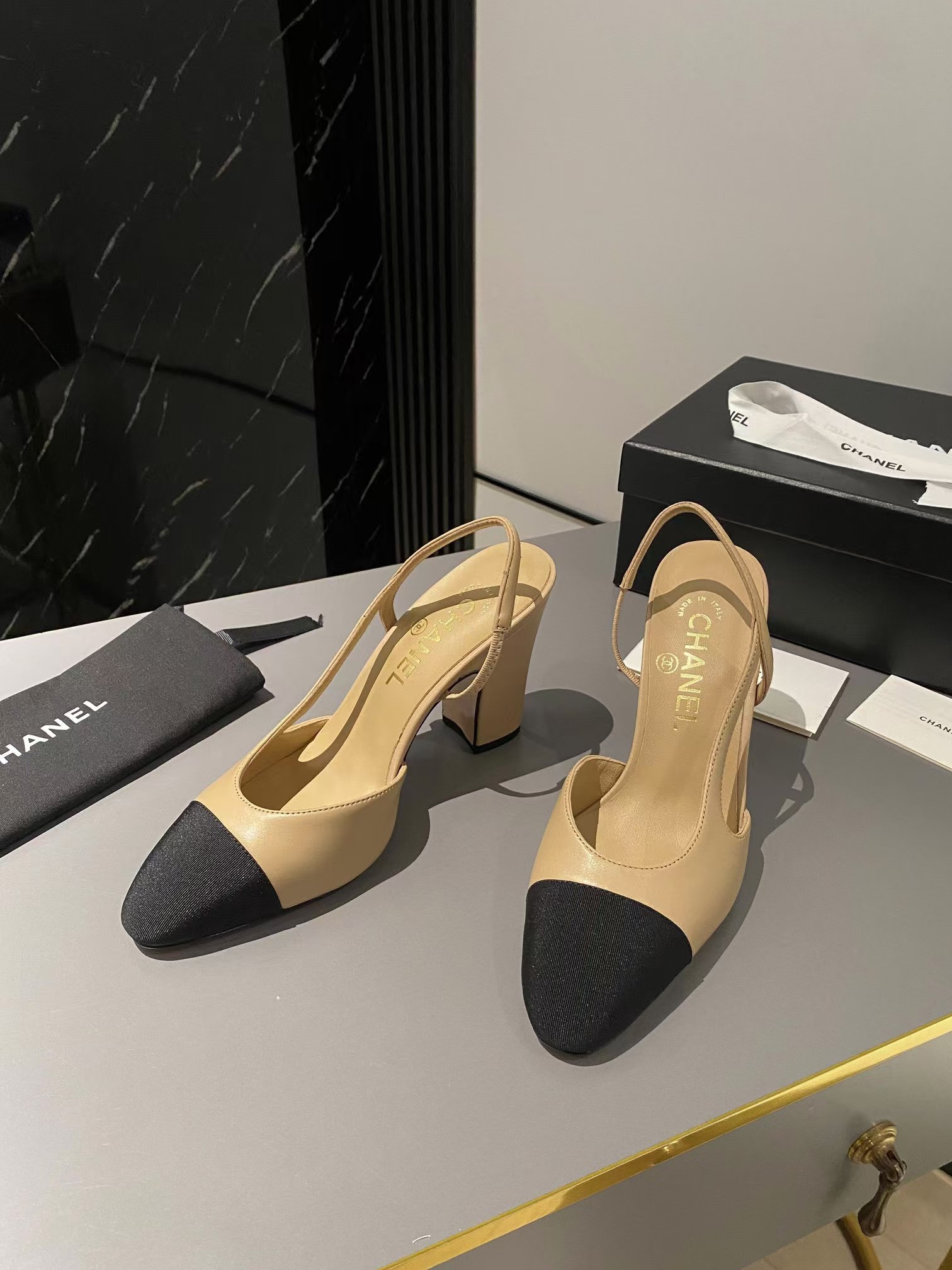 Ch*el goatskin cc slingback