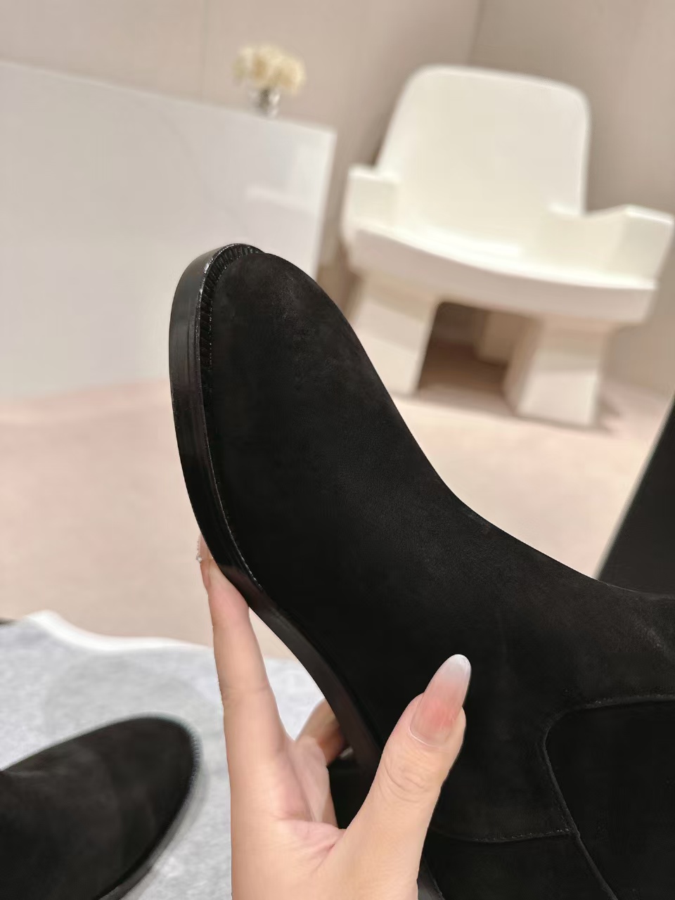Ch*el black suede cc logo ankle boot