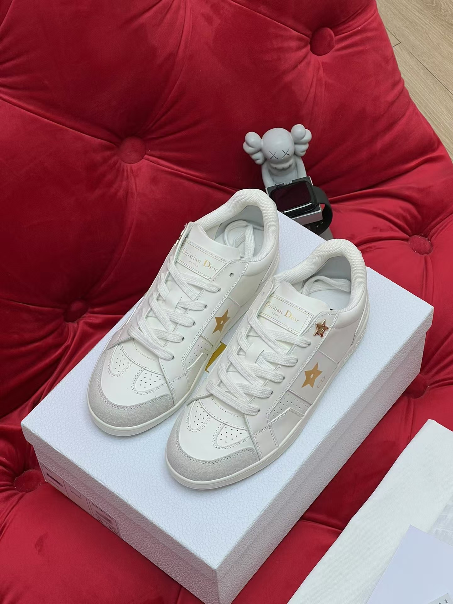 D*or star sneaker white calfskin and suede