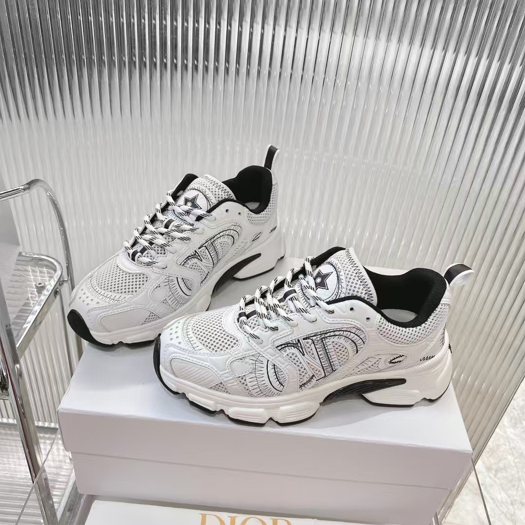 D*or chrono sneaker gray mesh with silver-tone laminated leather-effect panels