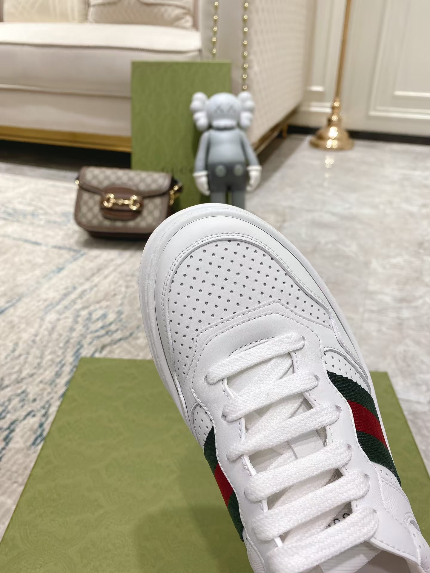 G*u*i leather sneaker with web