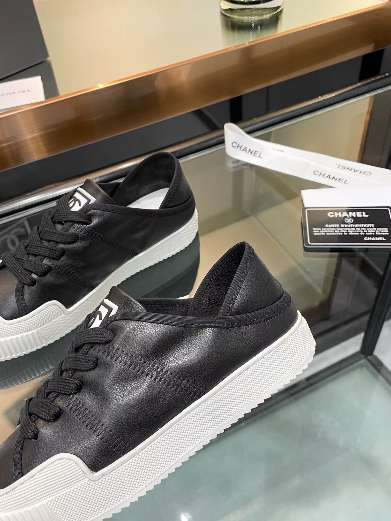 Ch*el casual shoes in black mix white lambskin