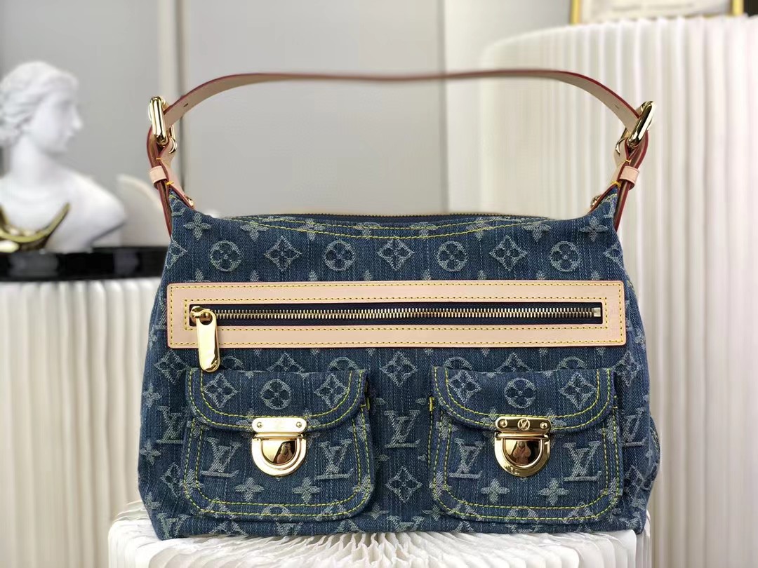 l**is V*t*n  monogram denim baggy pm blue